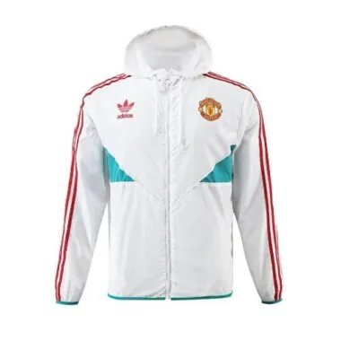 Manchester United 2023/24 White Teal Hooded Windbreaker