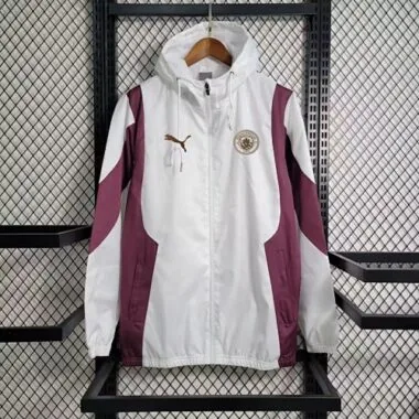Manchester City 2023/24 White Maroon Hooded Windbreaker