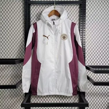 Manchester City White Maroon Hooded Windbreaker