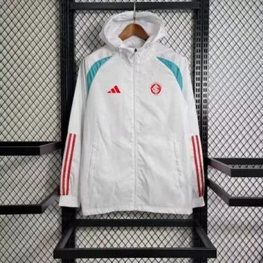Internacional White Teal Hooded Windbreaker