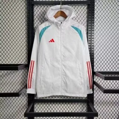 Adidas White Teal Hooded Windbreaker
