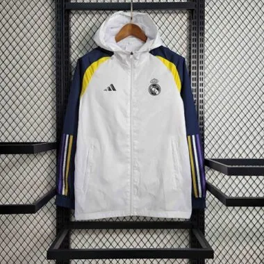 Real Madrid 2023/24 White Navy Yellow Hooded Windbreaker