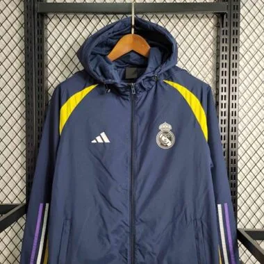 Real Madrid 2023/24 Navy Yellow Hooded Windbreaker