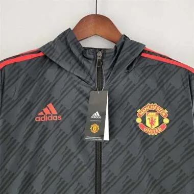 Manchester United 2022 Black Red Trim Windbreaker