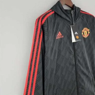Manchester United 2022 Black Red Trim Windbreaker