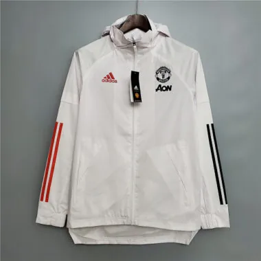 Manchester United 2020/21 White Black Red Trim Windbreaker