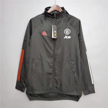 Manchester United 2020/21 Black White Red Trim Windbreaker