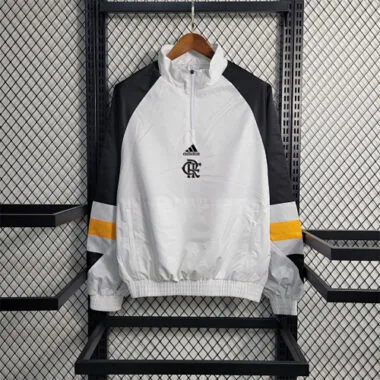 Flamengo 2023/24 White Black Gold Hooded Windbreaker