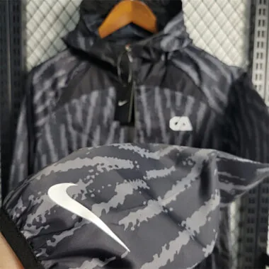 Club America 2023/24 Black Grey Geometric Hooded Windbreaker