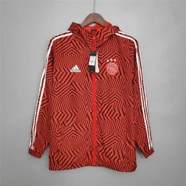Ajax 2021/22 Red Black Geometric Hooded Windbreaker