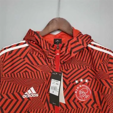 Ajax 2021/22 Red Black Geometric Hooded Windbreaker