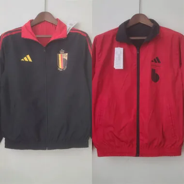 Belgium 2022 Reversible Black Red Hooded Windbreaker