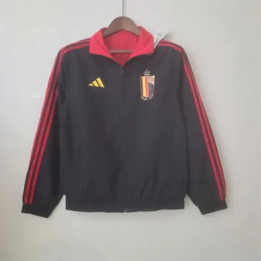 Belgium 2022 Reversible Black Red Hooded Windbreaker