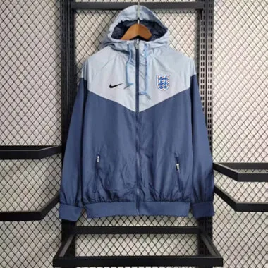 England Light Blue Navy Hooded Windbreaker