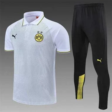 Polo do Dortmund com riscas cinzentas e brancas