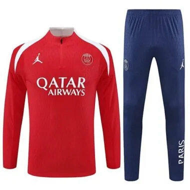25-26 PSG Red Training Kits Long Half-Zip Football Player Version Tracksuits