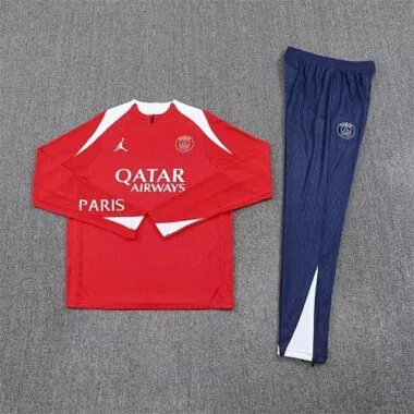 25-26 PSG Red Training Kits Long Half-Zip Football Player Version Tracksuits