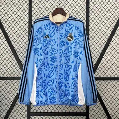 2024 Real Madrid Blue&Beige Trench Coat Reversible Windbreaker Jacket Soccer AAAAJersey Yupoo