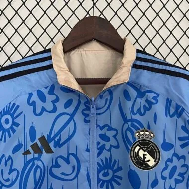 2024 Real Madrid Blue&Beige Trench Coat Reversible Windbreaker Jacket Soccer AAAAJersey Yupoo