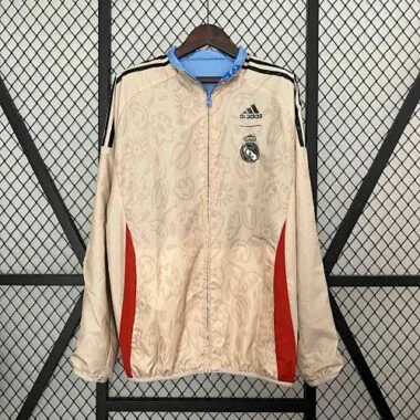 2024 Real Madrid Blue&Beige Trench Coat Reversible Windbreaker Jacket Soccer AAAAJersey Yupoo